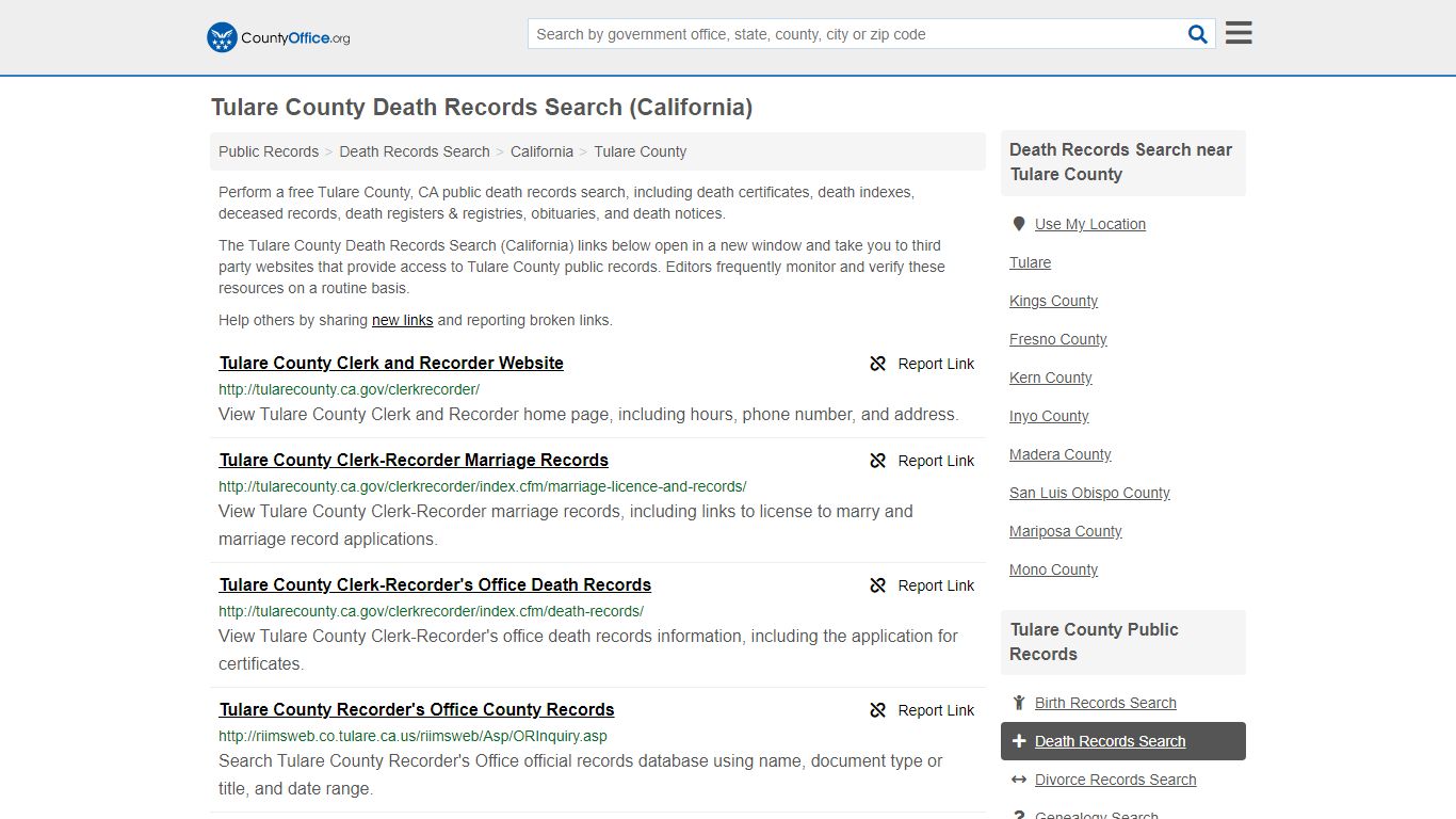 Death Records Search - Tulare County, CA (Death ...