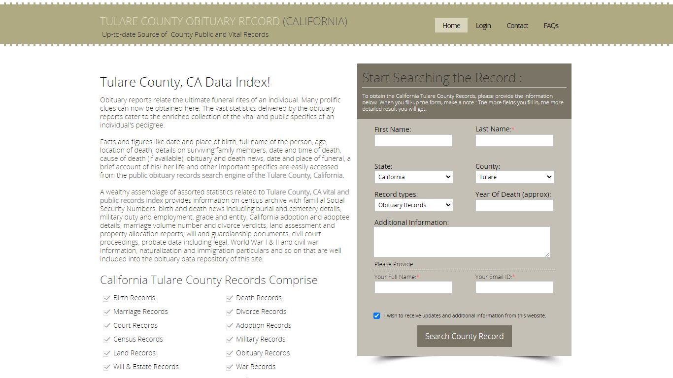 Tulare County, California Obituary Death Notice Index