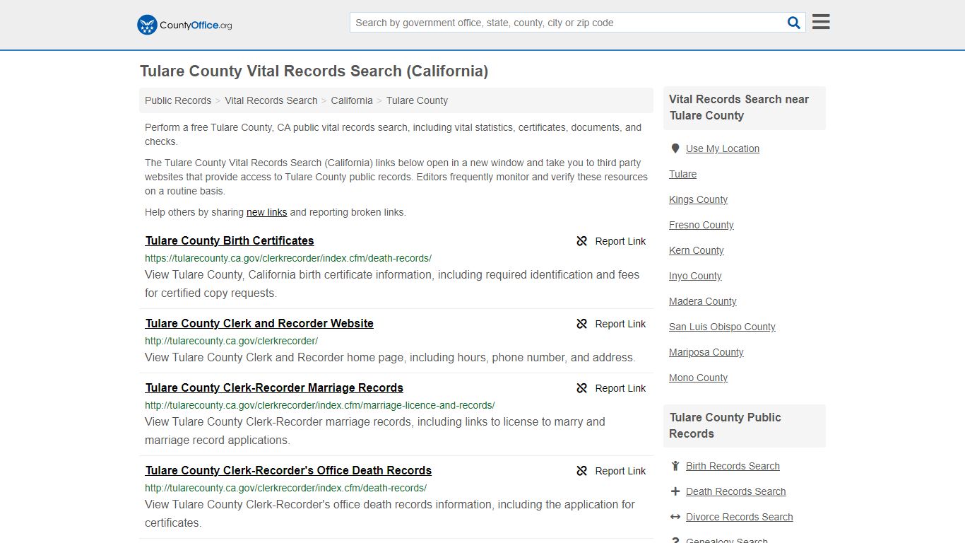 Vital Records Search - Tulare County, CA (Birth, Death ...